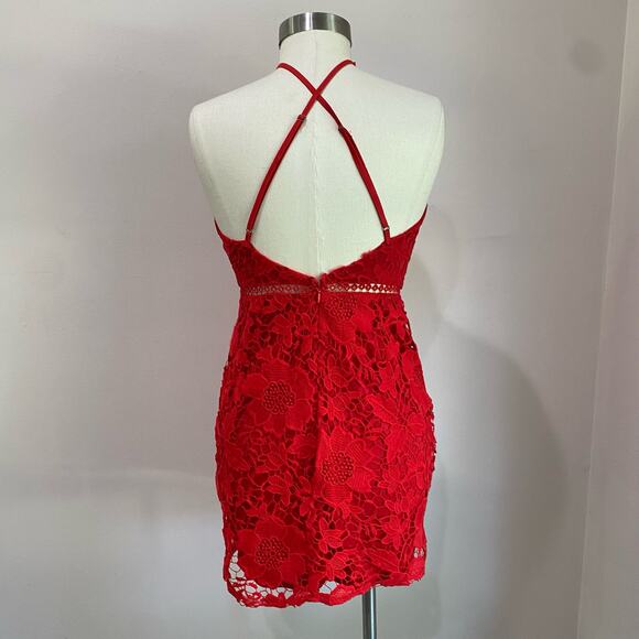 Urban Outfitters Sexy Red Lace High Neck Mini Dress Size M - Picture 6 of 14